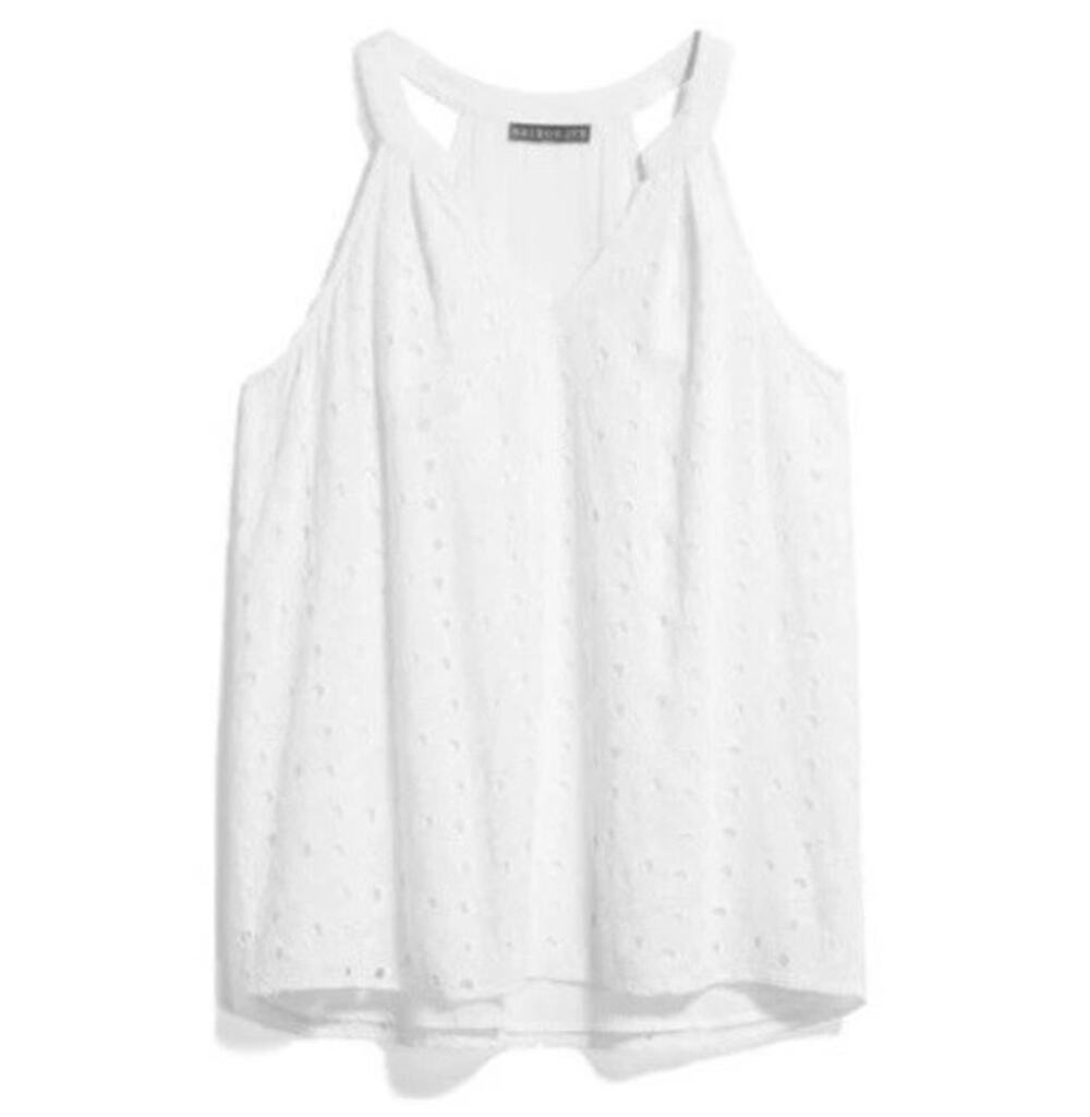 White Eyelet Sleeveless Blouse XL Market & Spruce Summery Tank Top Split V-neck